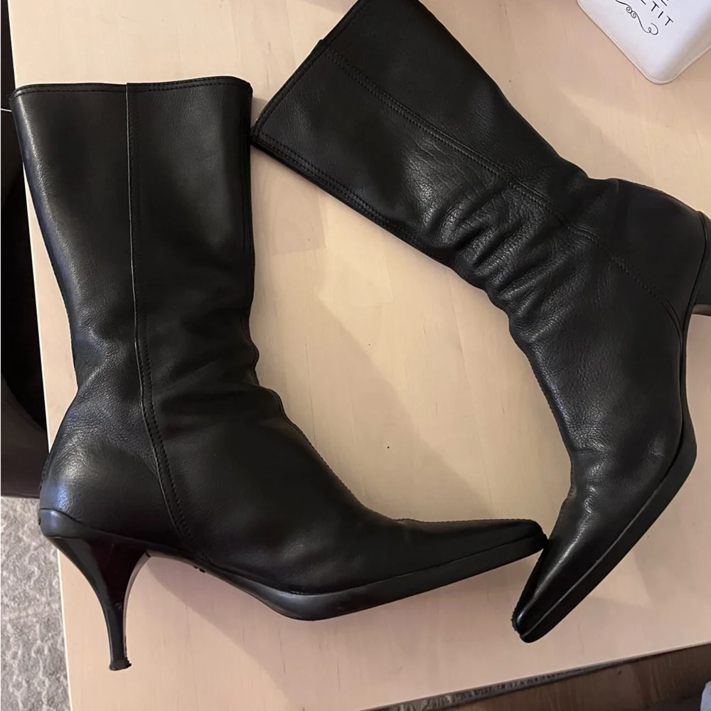 authentic Miu Miu ankle zip up black leather heeled boots - Picture 1 of 3